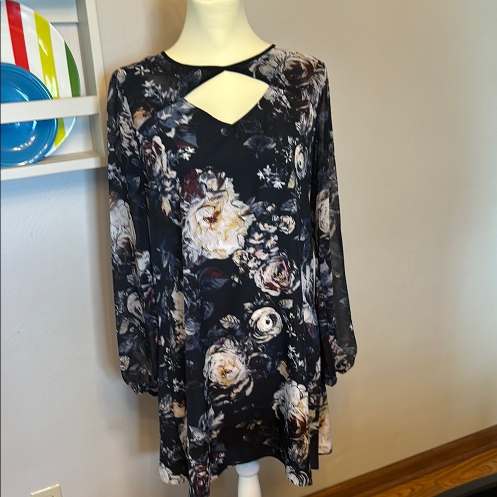 BCNGeneration Floral Chiffon Women's Dress- Navy Blue